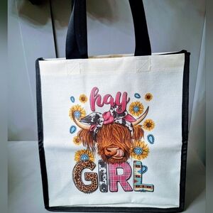 Hay Girl Tote Bag - Cream with Black Handles
